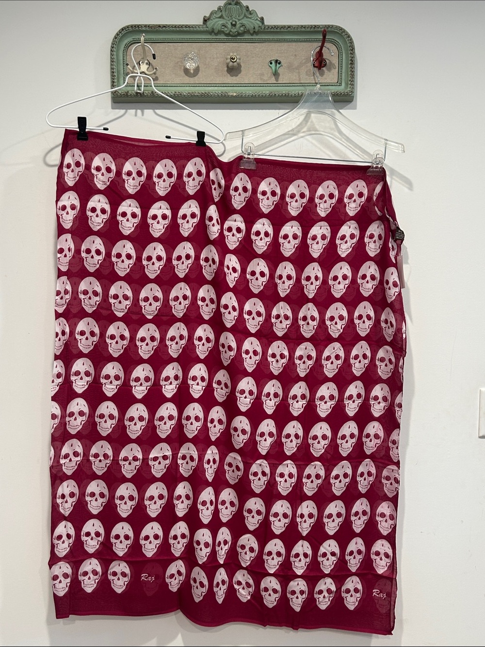 Raj Raspberry Burgundy oversized goth skull Print Scarf cotton new one size